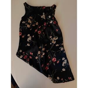 Vintage silky floral black high neck mini dress